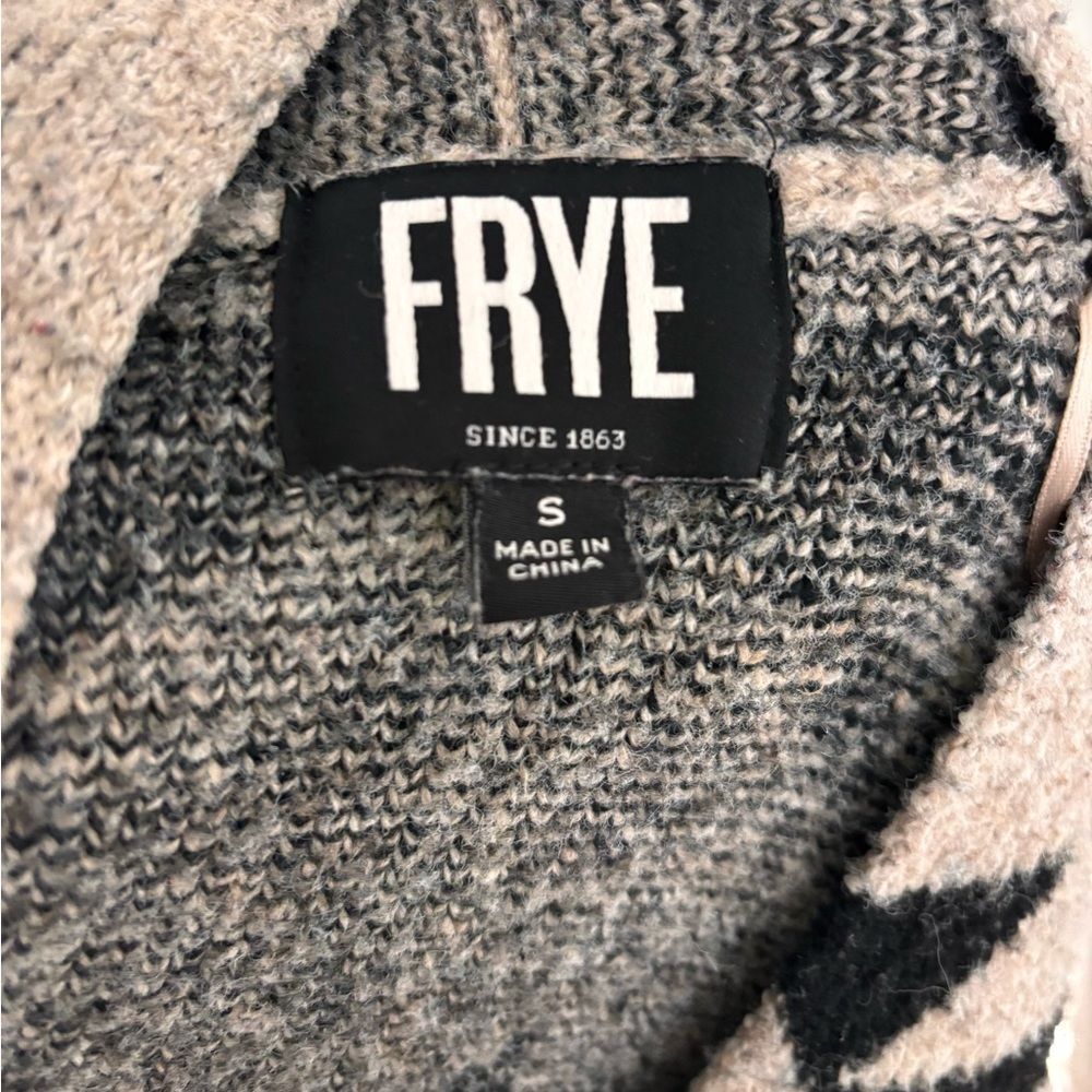 Frye black & tan Aztec southwestern patterned jacquard open-front long duster S - Picture 5 of 5